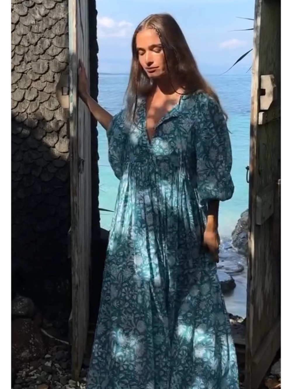 Boho Floral Maxi Dress in Teal Blue - Women's Casual Summer Dress